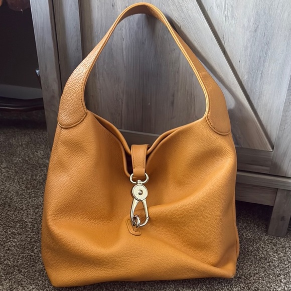 Dooney and Bourke Mustard Yellow Pebble Grain Logo Lock Sac - Picture 1 of 11